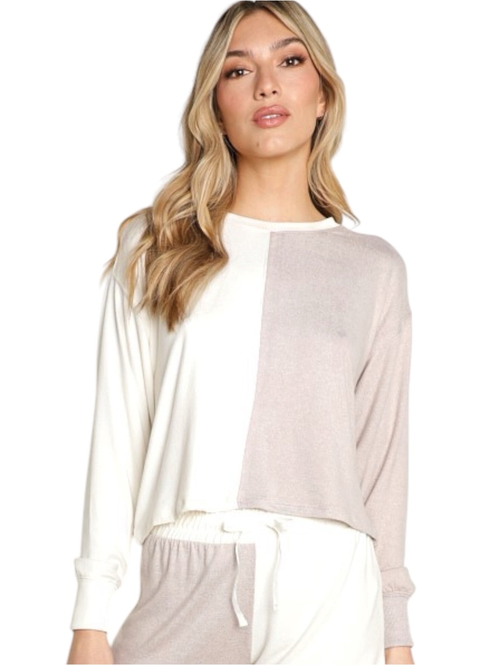 Z Supply Bone/Taupe Esme Colour Block Long Sleeve Top (XS/S)
